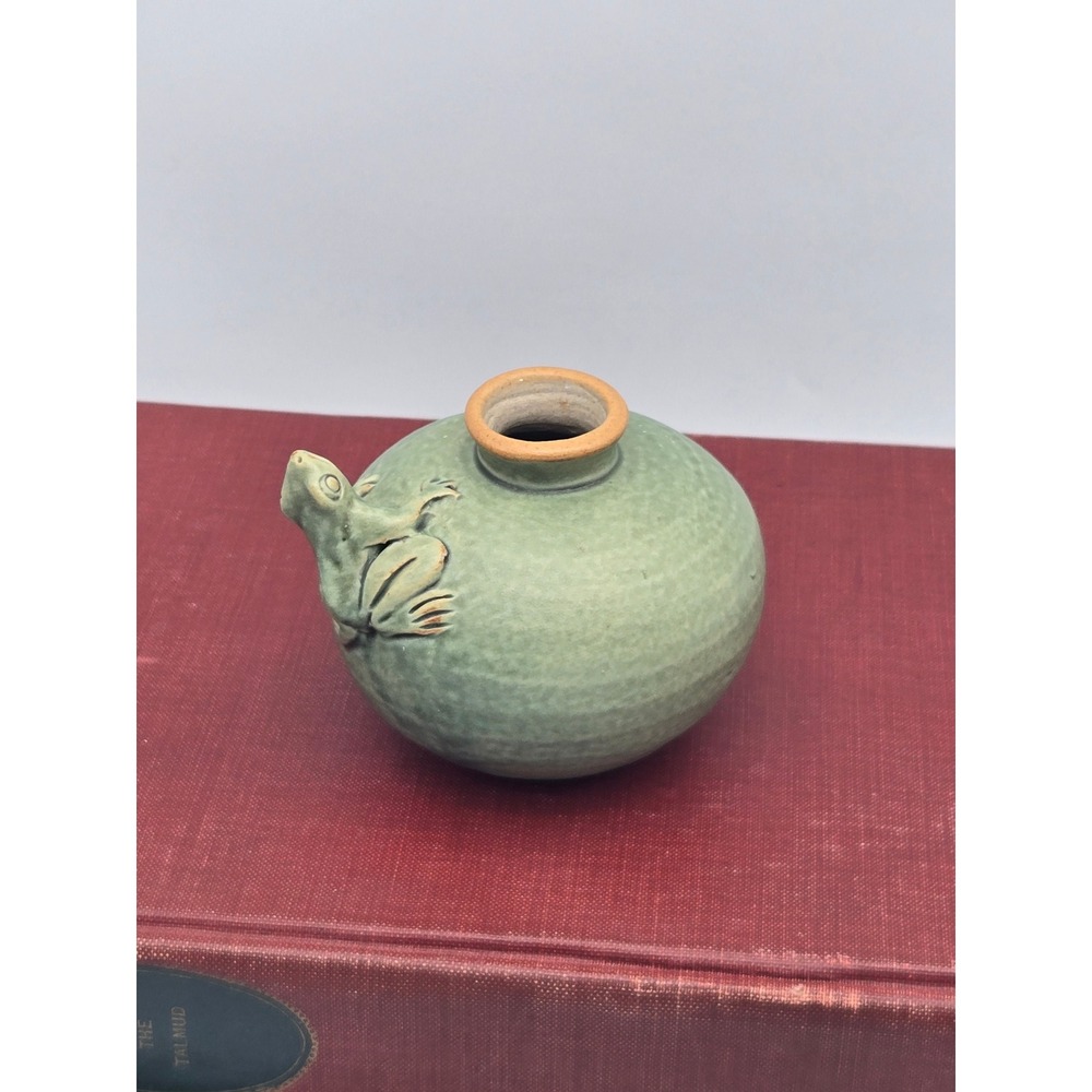 Studio Art Pottery Small Frog Bud Vase Matte Green Handmade Mini Pot Earthy Boho